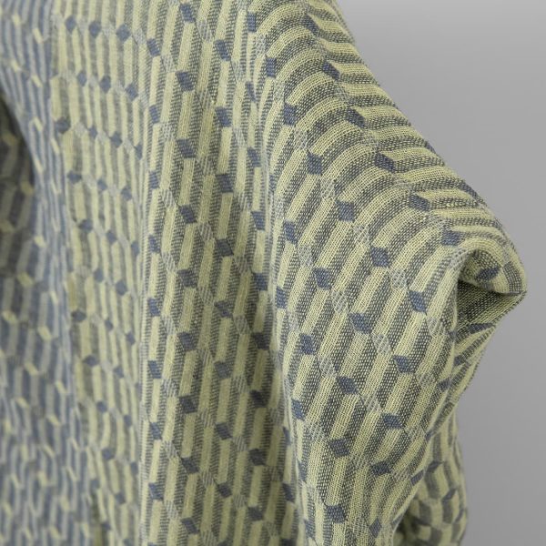 Washed linen fabric grey yellow geometric pattern, jacquard