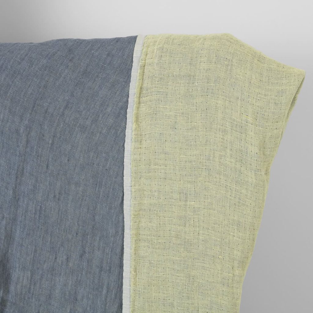 Washed linen fabric grey yellow double-sided