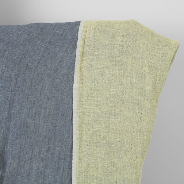 Washed linen fabric grey yellow double-sided