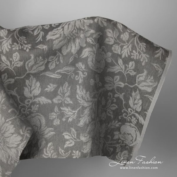 Linen jacquard grey fabric floral pattern product photo