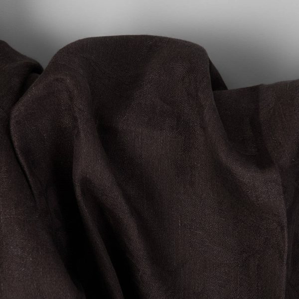 Brown linen fabric with flowers and leaves