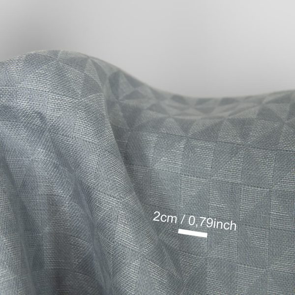 Linen fabric grey jacquard triangle pattern, with measurements