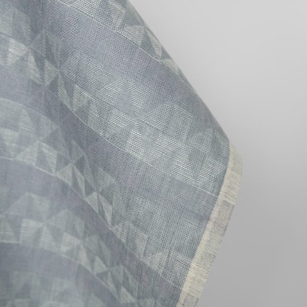 Linen fabric grey violet jacquard triangle pattern, fabric edge