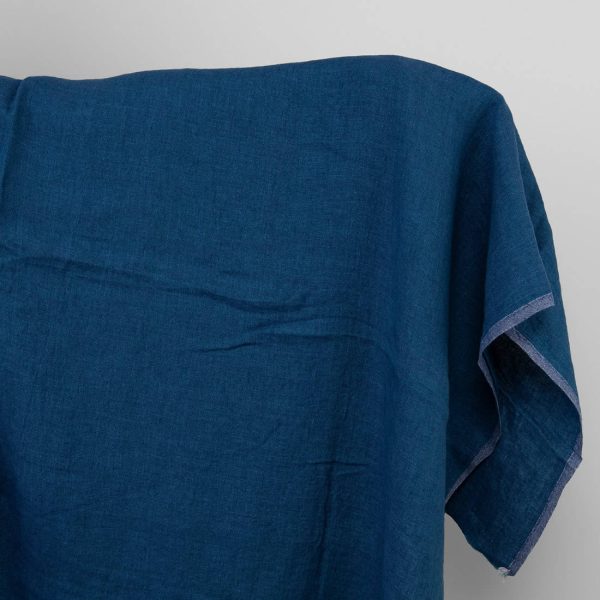 Deep blue and turquoise linen fabric