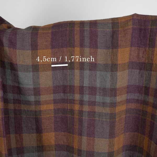 Purple plaid washed linen fabric with measurements