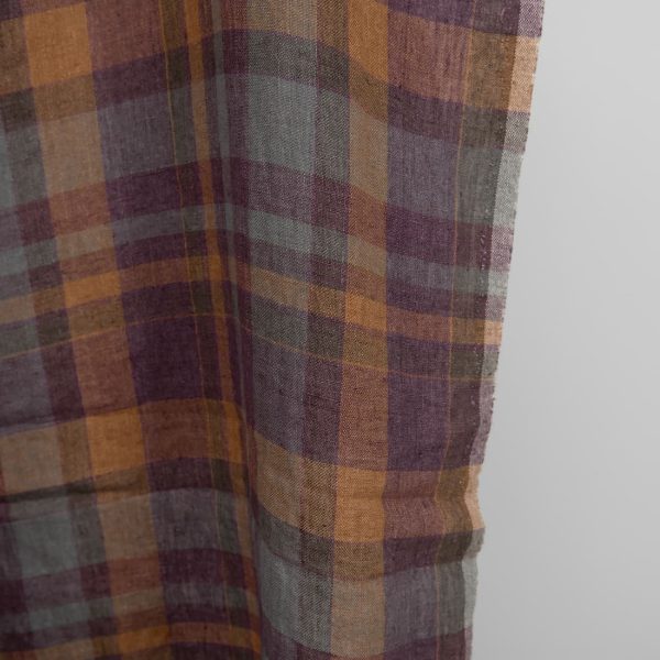 Purple plaid washed linen fabric edge