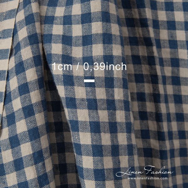 linen blue sand checks, 1cm.