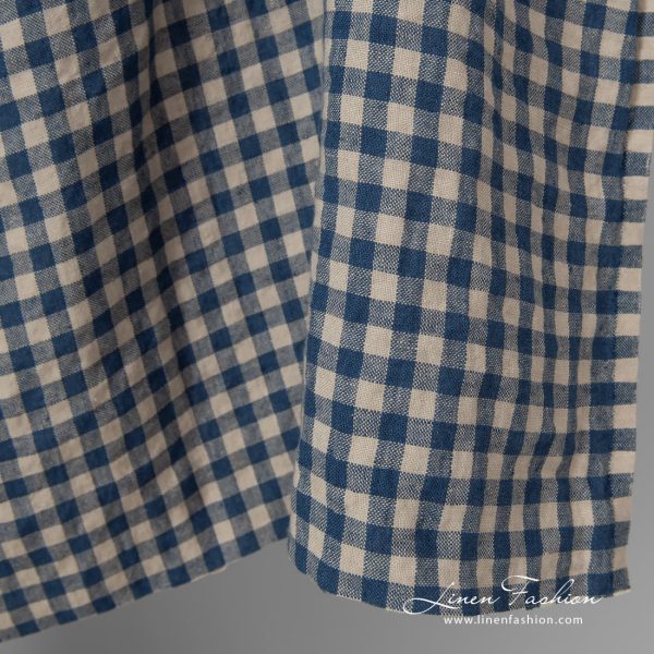 linen blue sand checks heavy weight.