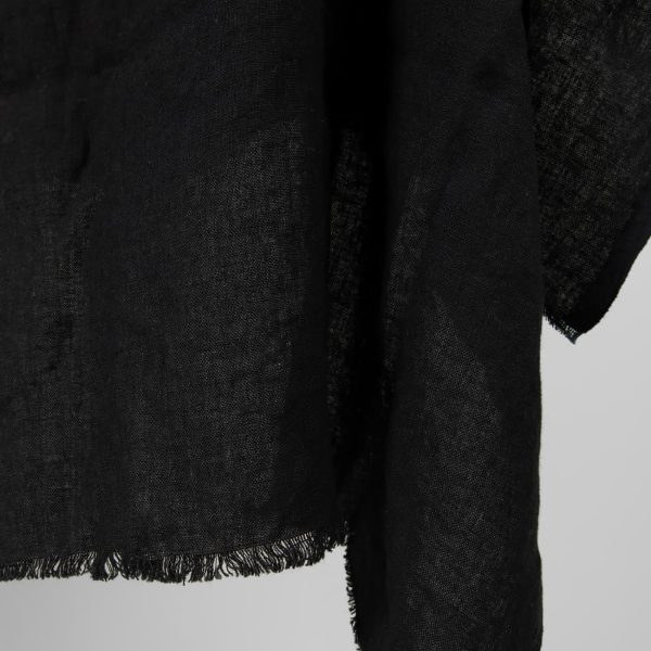 Washed heavy linen fabric black colour edge view