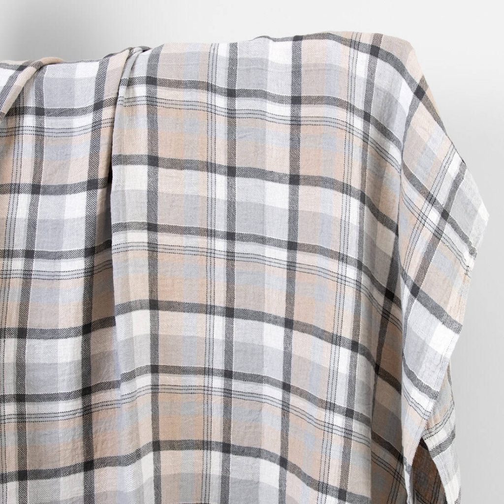Heavy linen fabric checked light and dark grey ,washed