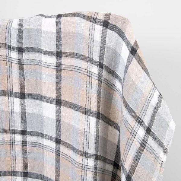 Heavy linen fabric checked light and dark grey ,washed, twill weave