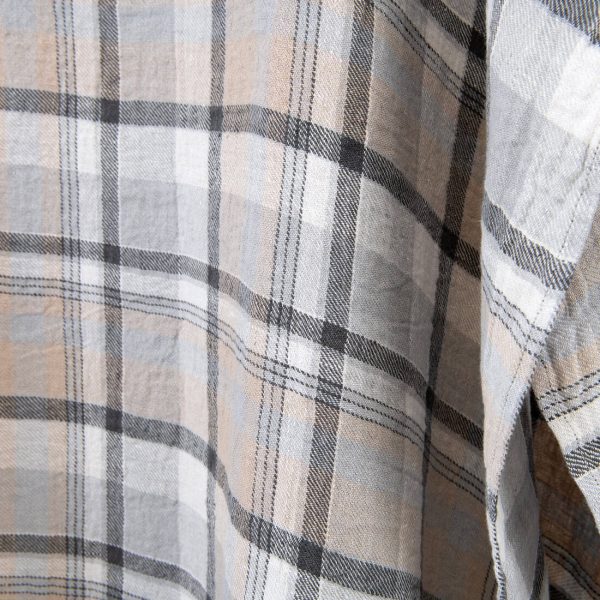 Heavy linen fabric checked light and dark grey ,washed, heavy weight