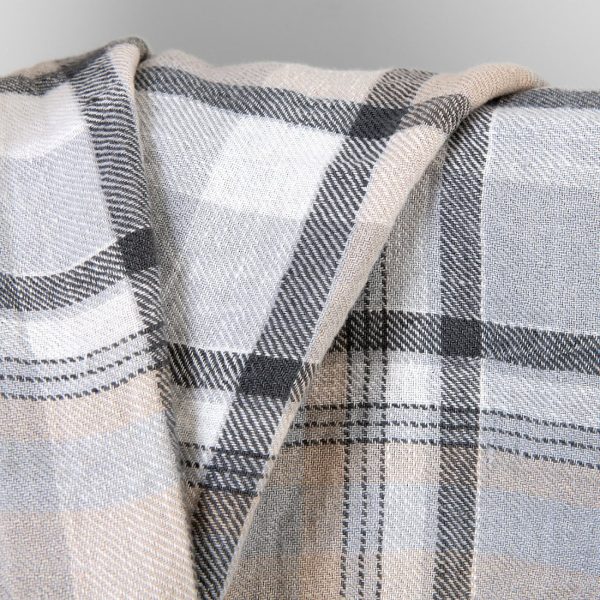 Heavy linen fabric checked light and dark grey ,washed, pure linen