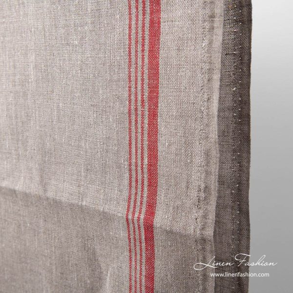 Narrow grey linen fabric with red stripe on one side