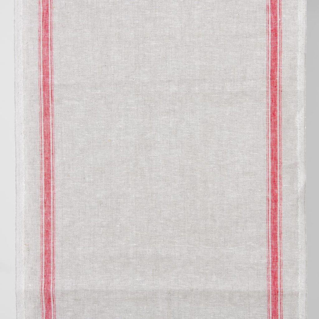 Narrow linen fabric light grey colour with red stripes