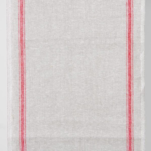 Narrow linen fabric light grey colour with red stripes