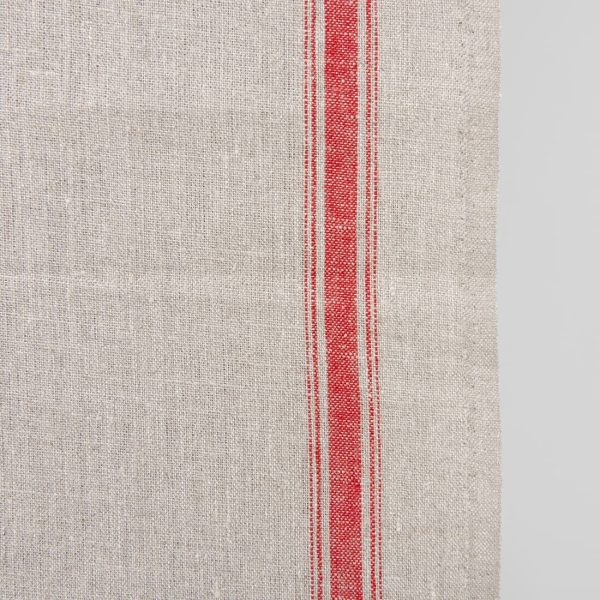 Narrow linen fabric natural grey colour with red stripes product photo detail