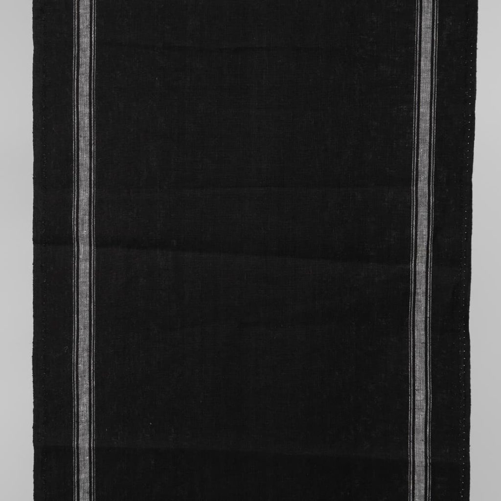 Narrow linen fabric black colour with white stripes