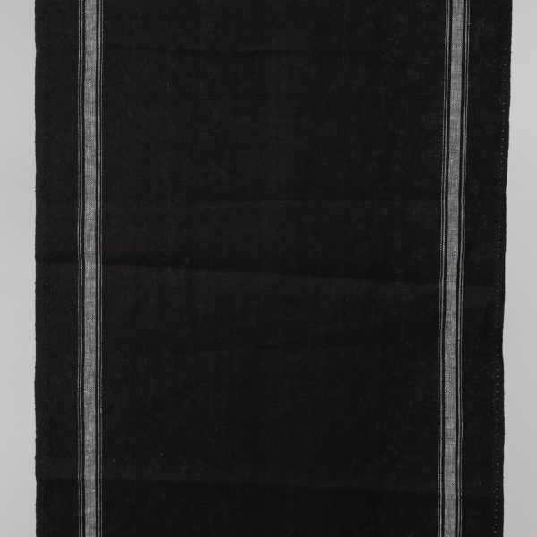 Narrow linen fabric black colour with white stripes