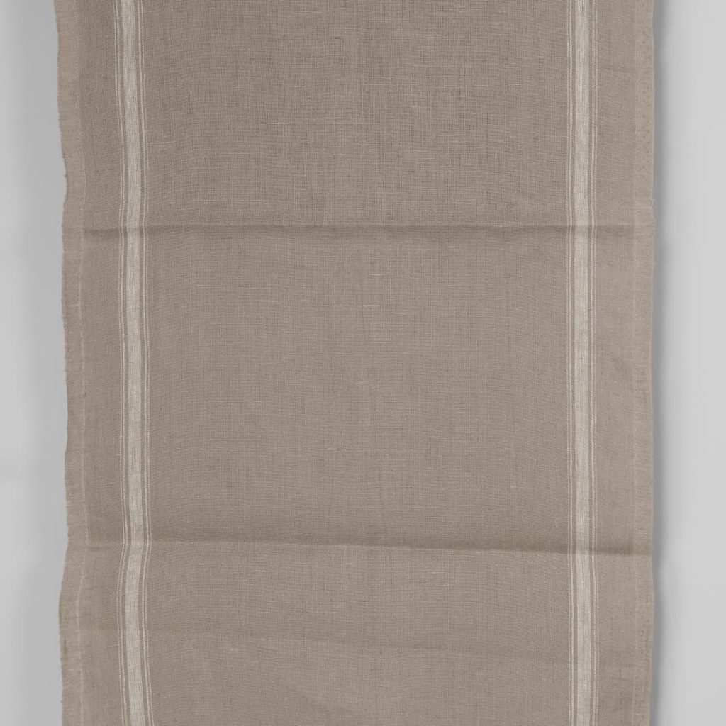 Narrow linen fabric brownish-grey white stripes on sides