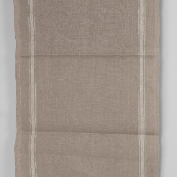 Narrow linen fabric brownish-grey white stripes on sides