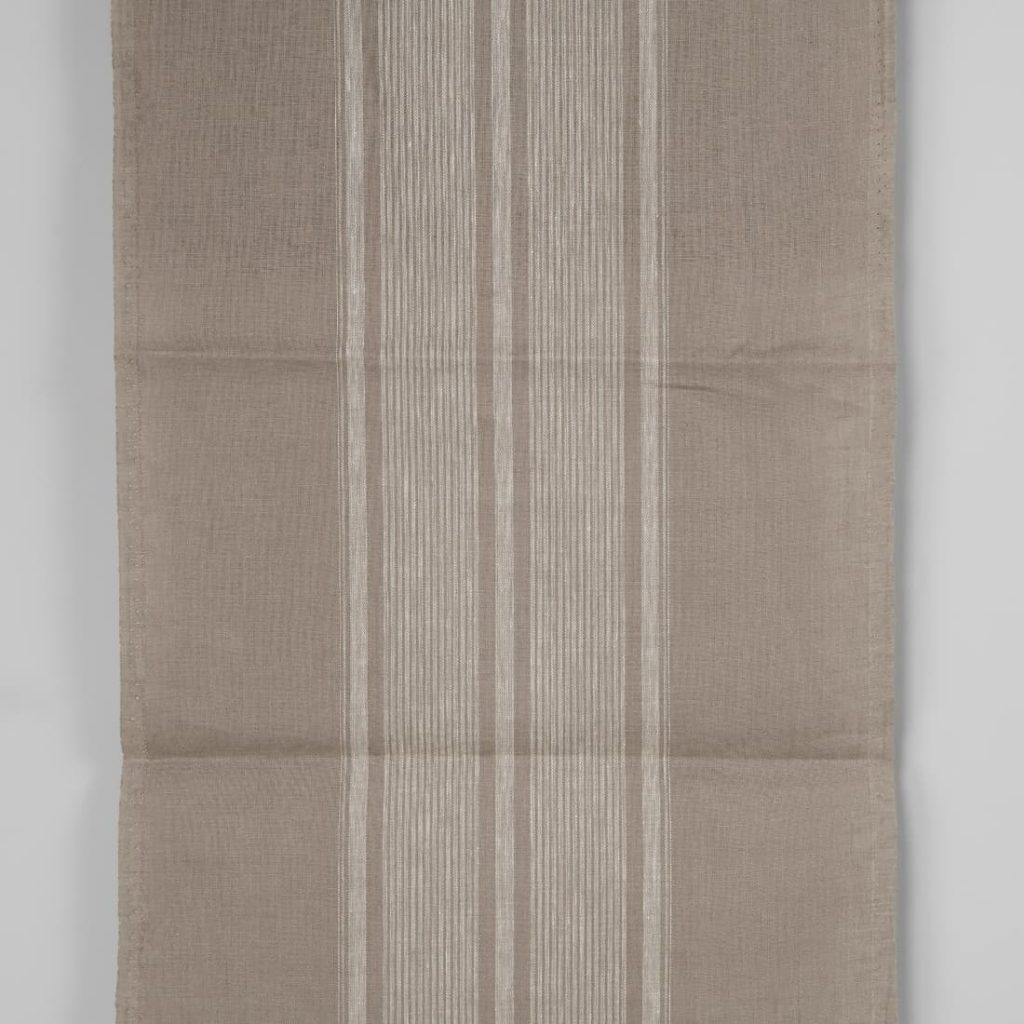 Narrow linen fabric brownish-grey with white center stripes