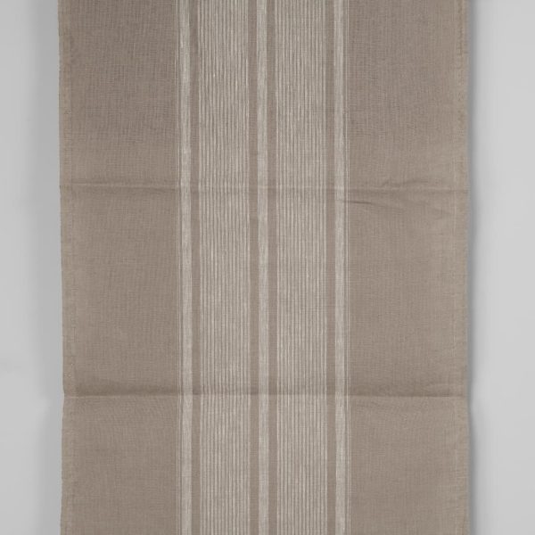 Narrow linen fabric brownish-grey with white center stripes