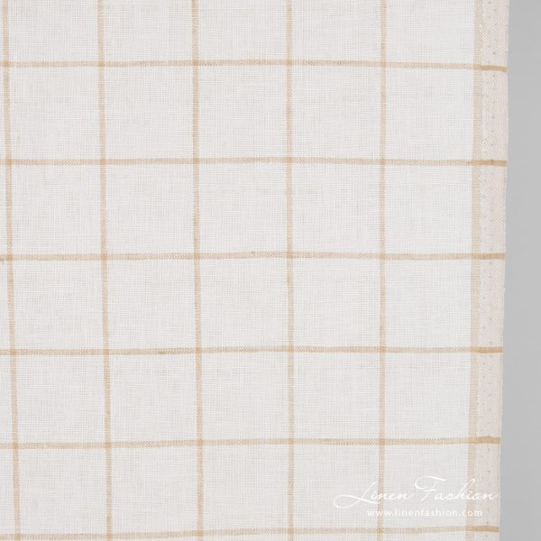Linen fabric in beige checks, 60cm width