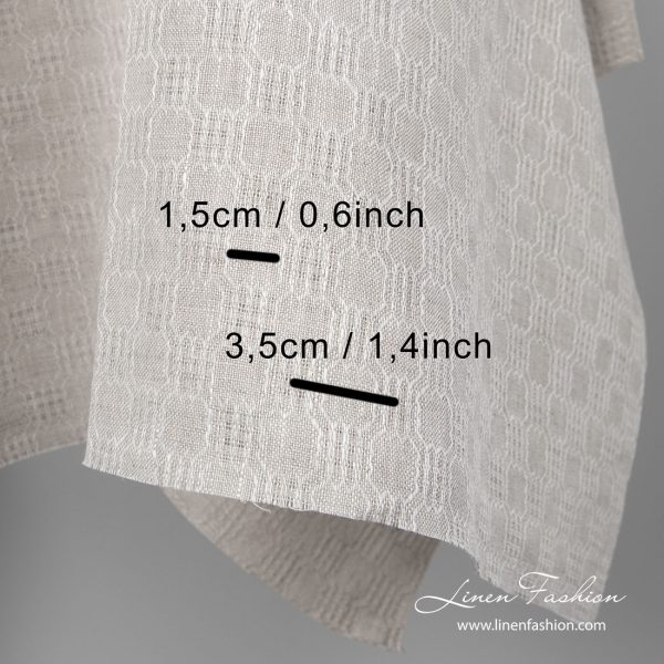 Light grey linen fabric in azure check pattern