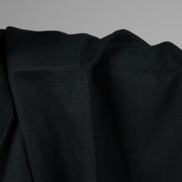 Heavy linen fabric dark blue colour close up detail