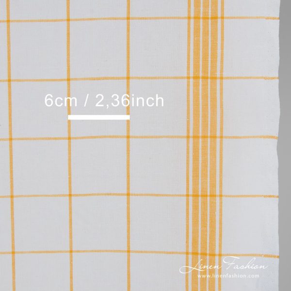 White linen cotton fabric in yellow checks, perfect for kitchen textile