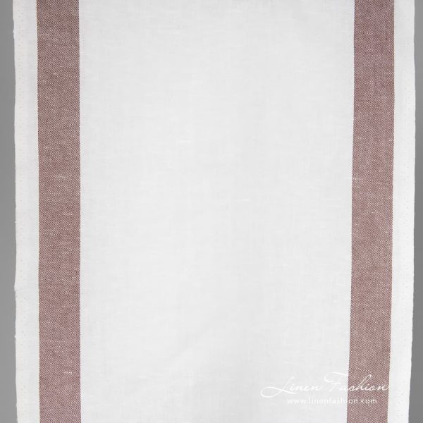 Linen cotton optical white fabric with brown stripes