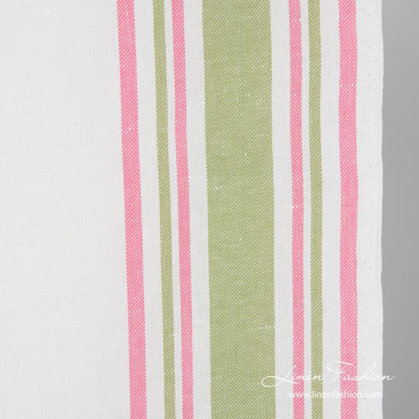 Pink and green stripes of the narrow linen fabric