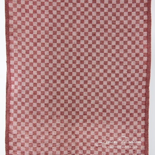 Bordeux colour checked narrow linen cotton fabric.