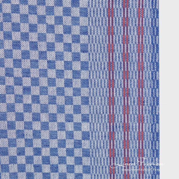 Checked blue linen cotton fabric.