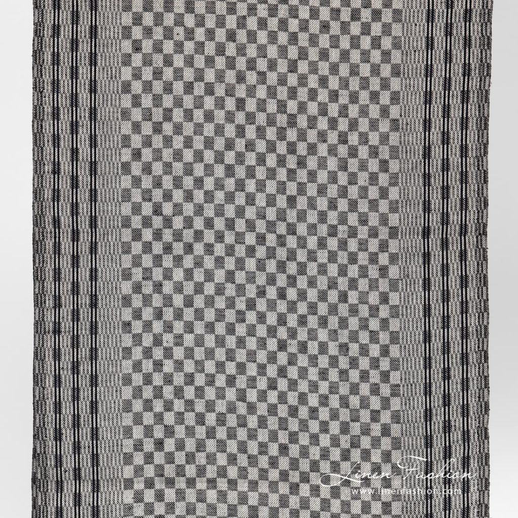 Narrow linen cotton fabric in black checks.
