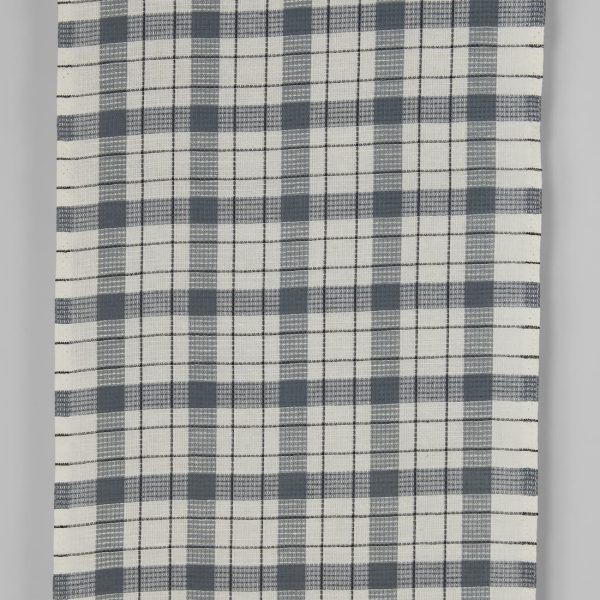 Narrow linen cotton fabric off-white with grey checks waffle
