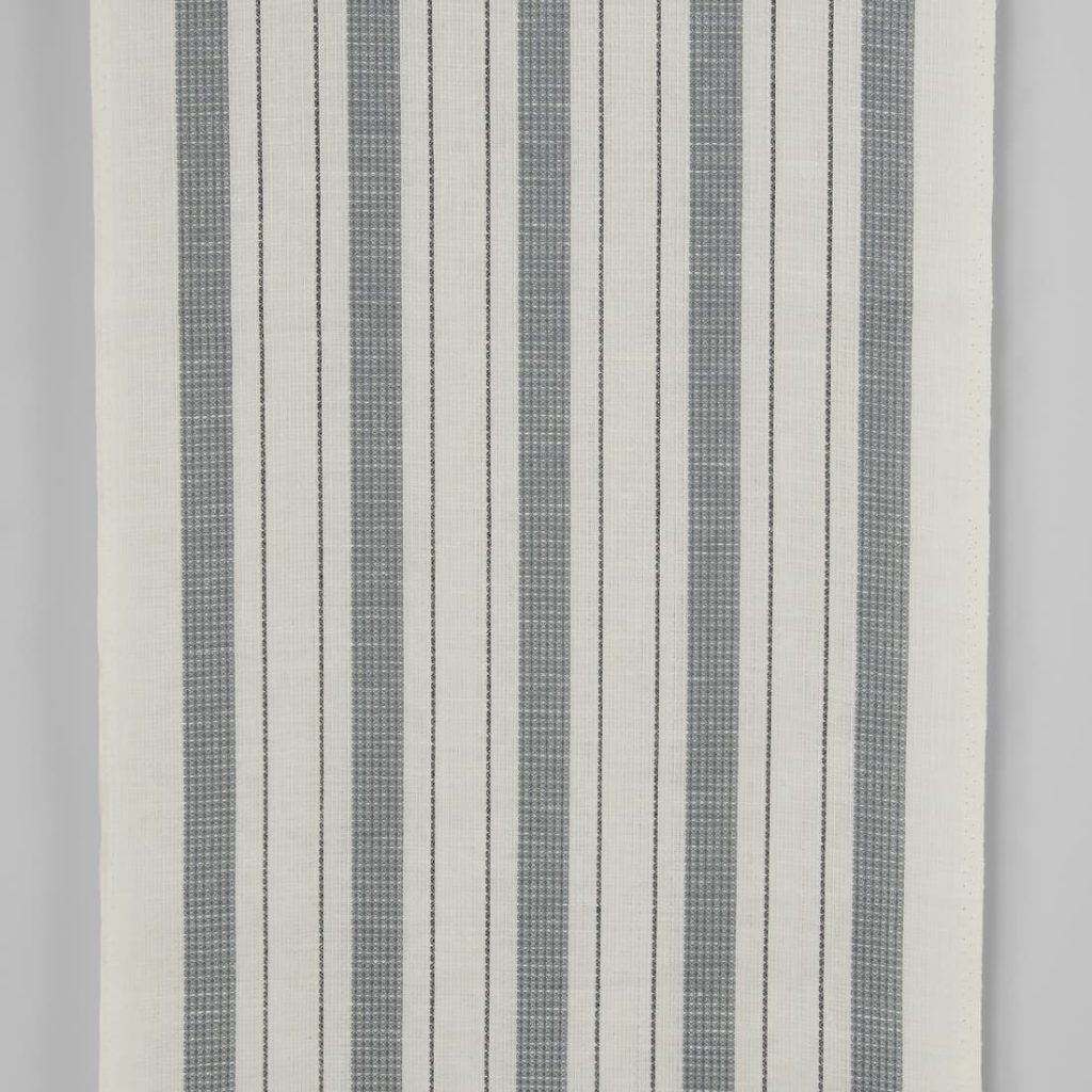 Narrow linen cotton fabric off-white with grey stripes waffle