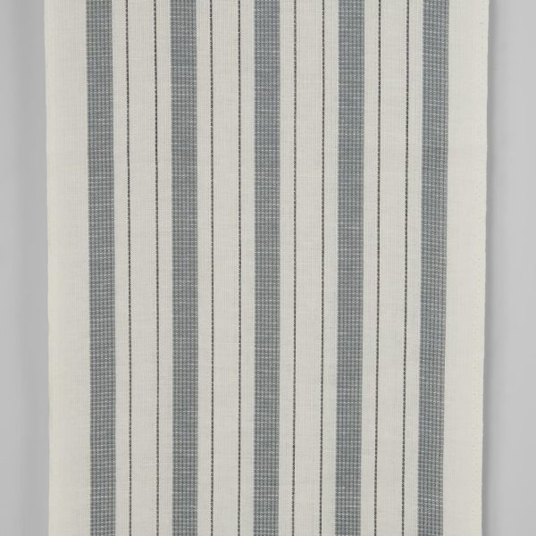Narrow linen cotton fabric off-white with grey stripes waffle