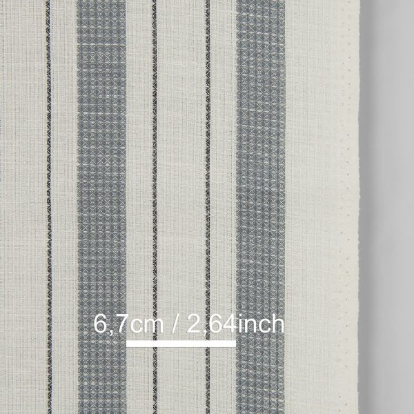 Narrow linen cotton fabric off-white with grey stripes waffle, with measurements