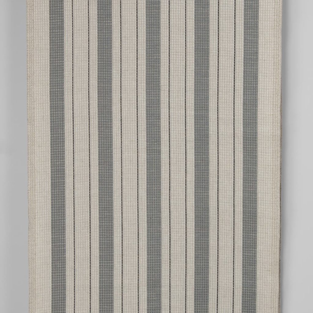 Narrow linen cotton fabric beige with grey stripes waffle