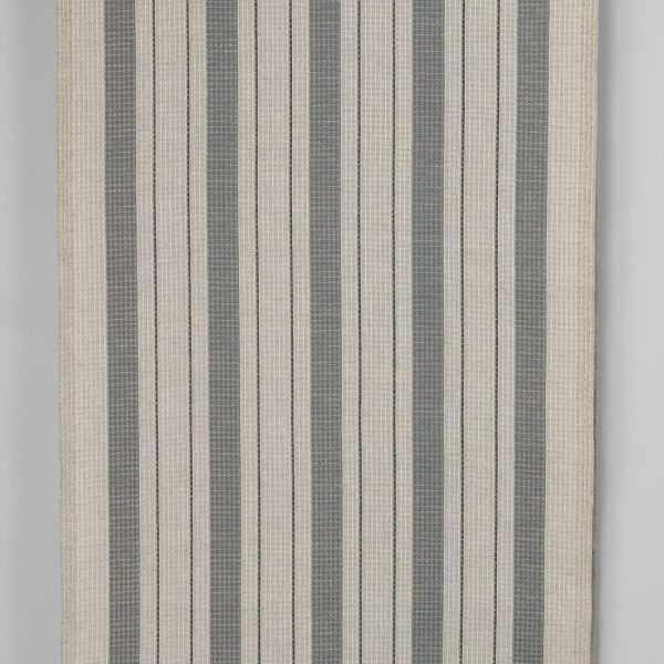 Narrow linen cotton fabric beige with grey stripes waffle