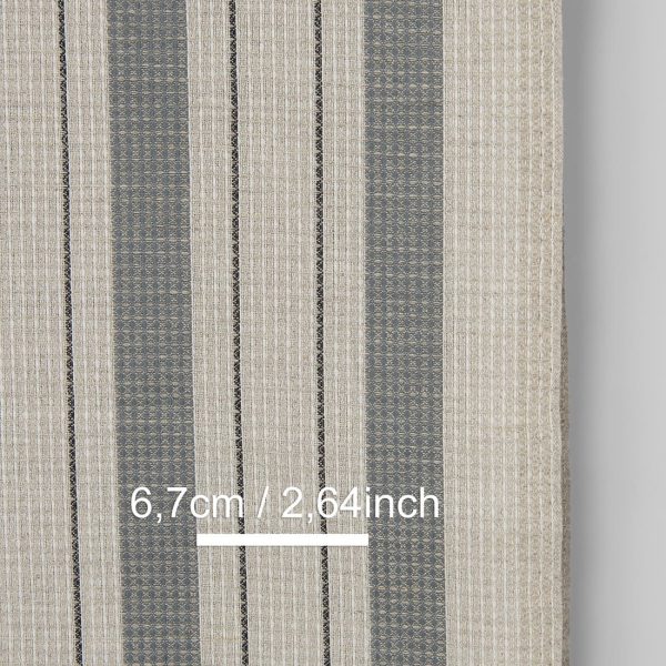 Narrow linen cotton fabric beige with grey stripes waffle, with measurements