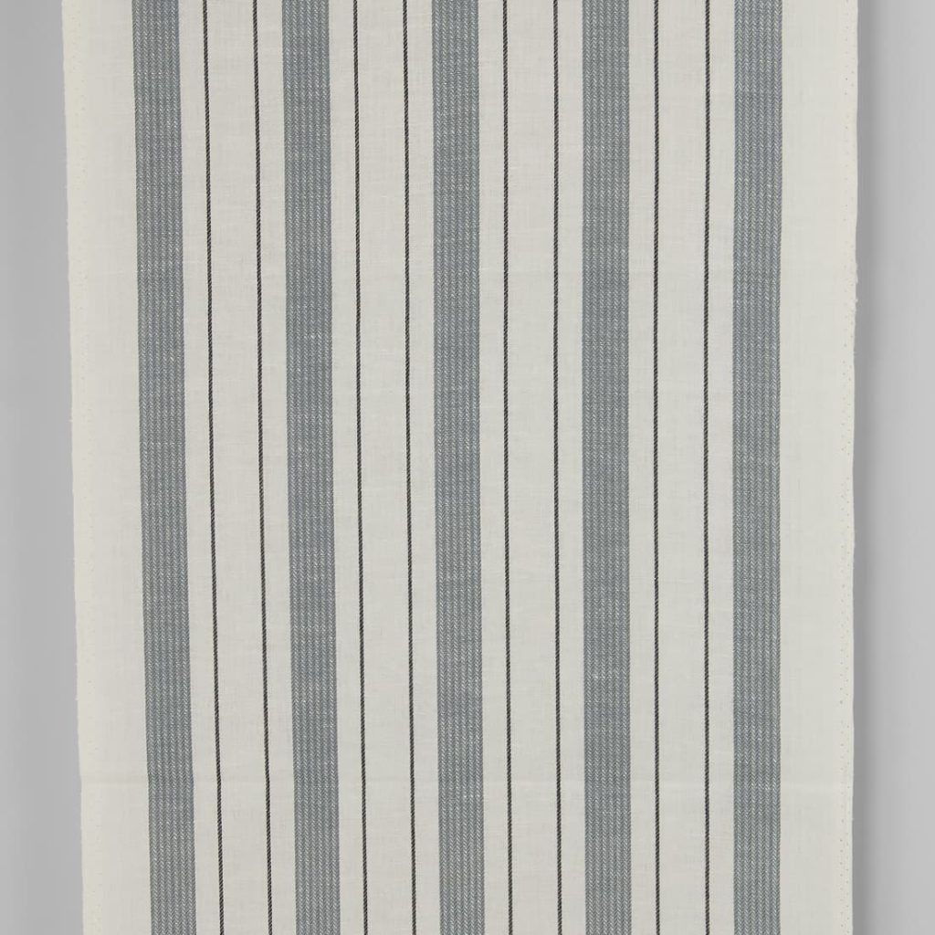 Narrow linen cotton fabric off-white with grey stripes twill
