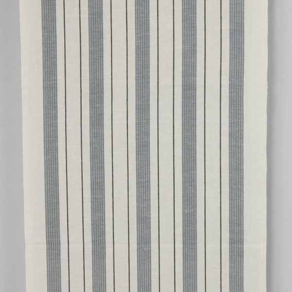 Narrow linen cotton fabric off-white with grey stripes twill