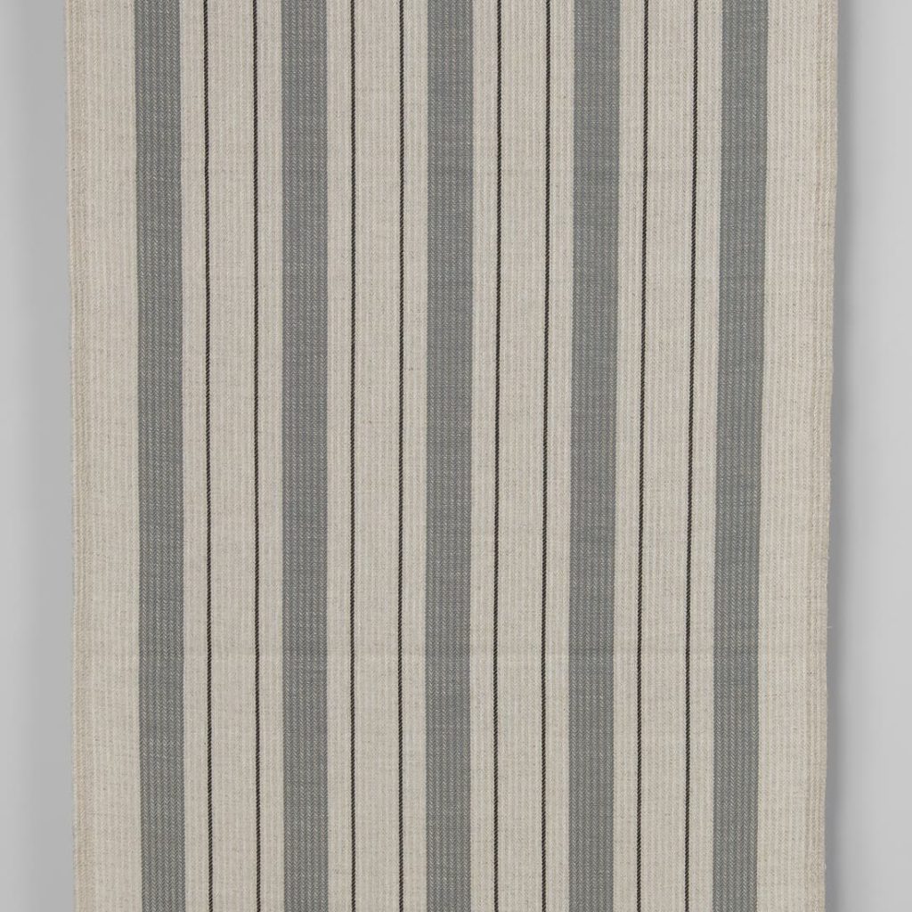 Narrow linen cotton fabric beige with grey stripes twill
