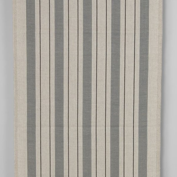 Narrow linen cotton fabric beige with grey stripes twill