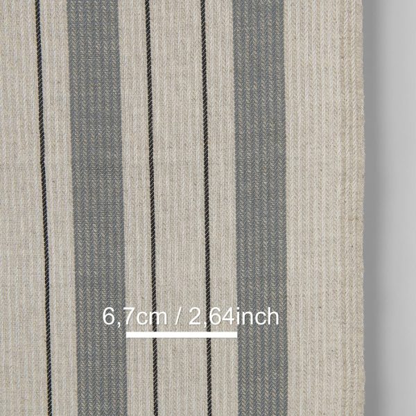 Narrow linen cotton fabric beige with grey stripes twill, with measurements