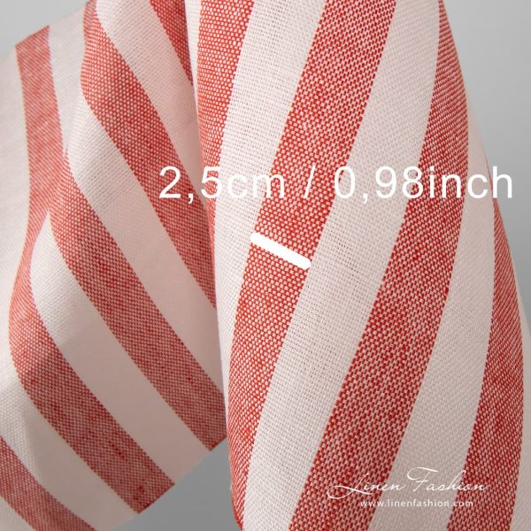 100% linen fabric in red and off white stripes.