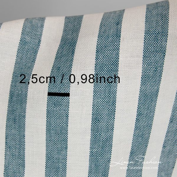 Turquoise striped linen fabric.